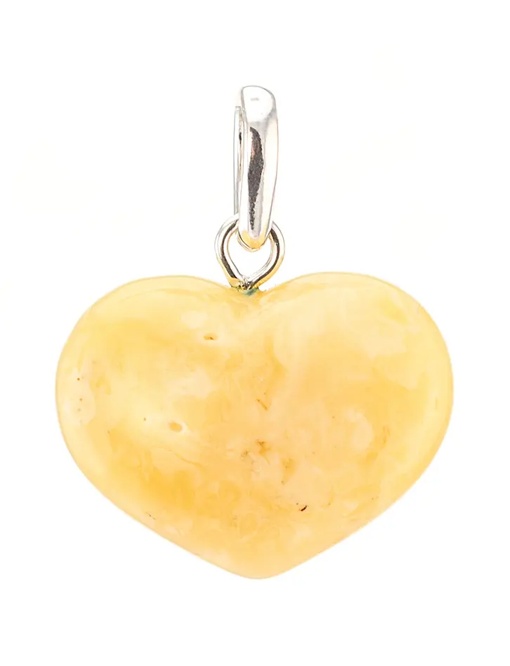 картинка Кулон-сердце из натурального янтаря красивого молочного цвета в онлайн магазине