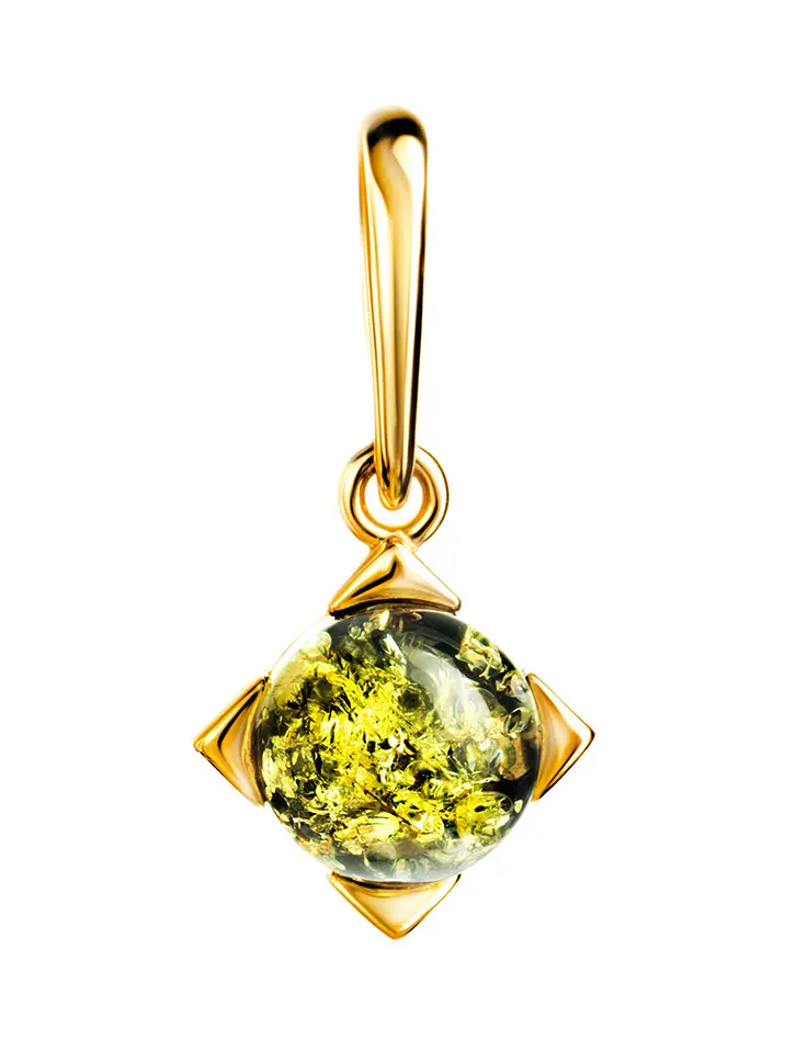картинка Миниатюрный золотой кулон с зелёным янтарём «Рондо» в онлайн магазине