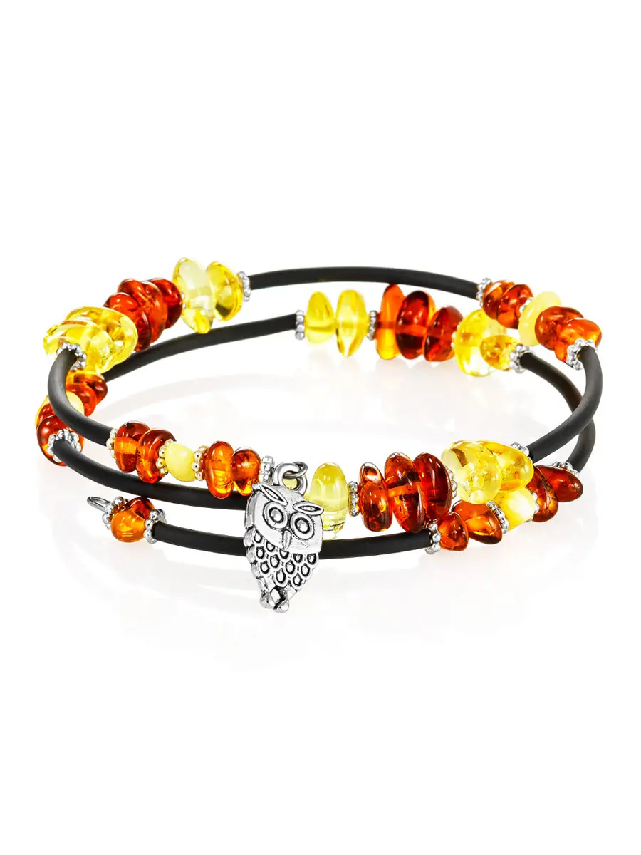 картинка Браслет с натуральным янтарём разных оттенков на струне «Оклахома» в онлайн магазине