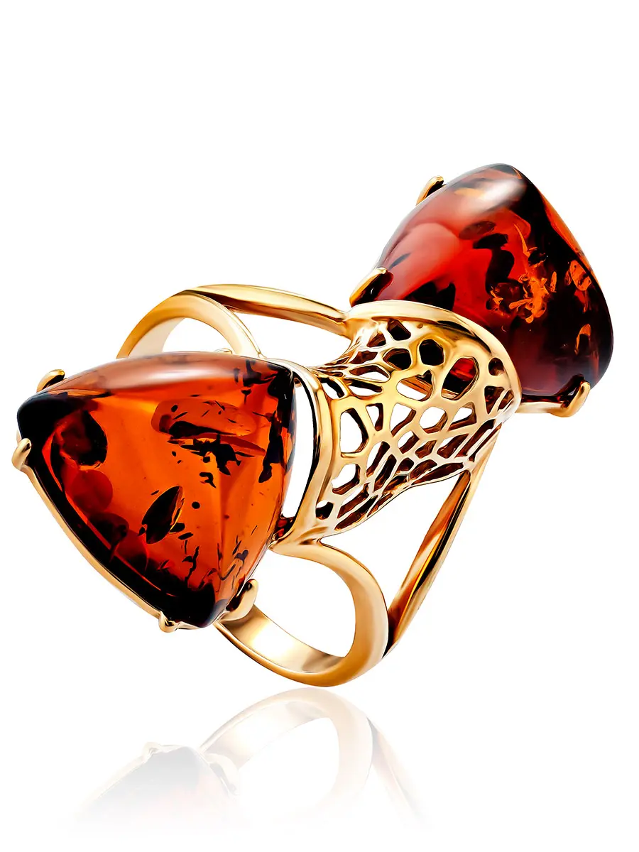 картинка Крупное оригинальное кольцо из натурального янтаря «Кения» в онлайн магазине