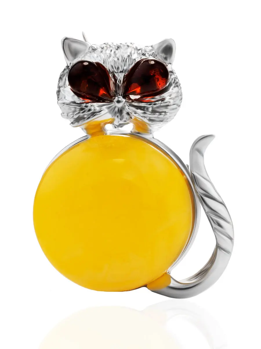 картинка Забавная брошь из медового янтаря «Котик» в онлайн магазине