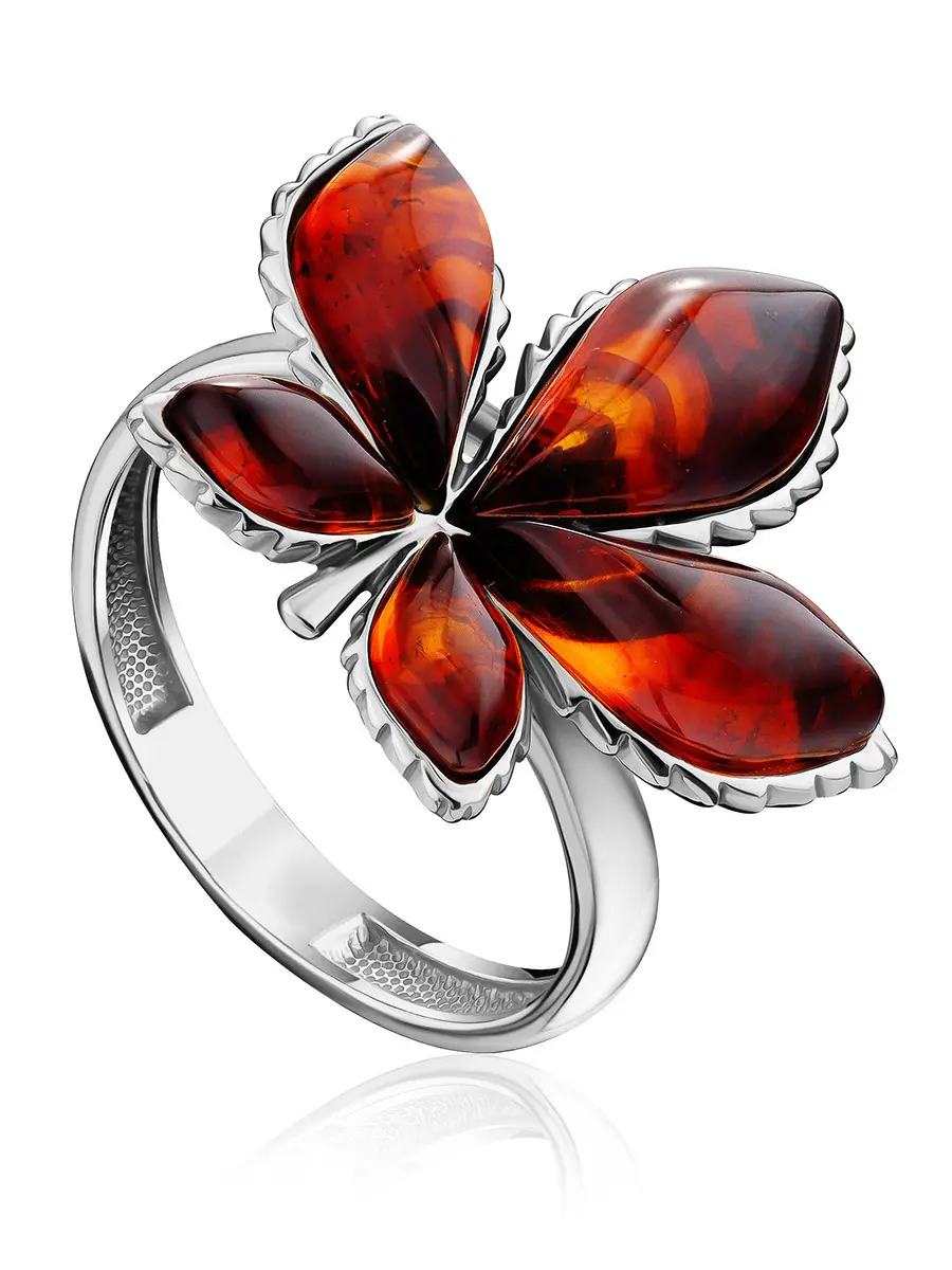 картинка Красивое кольцо «Каштан» из серебра и натурального янтаря в онлайн магазине