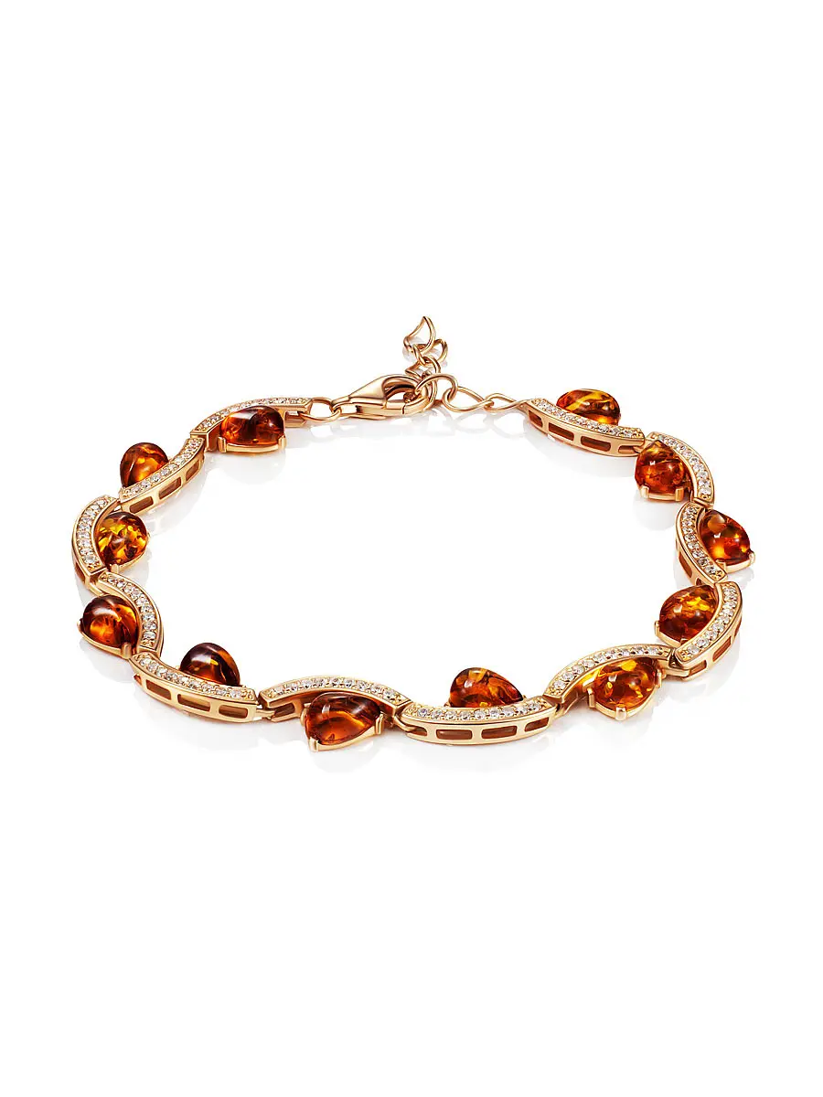 картинка Изысканный браслет с коньячным янтарём и фианитами «Ренессанс» в онлайн магазине