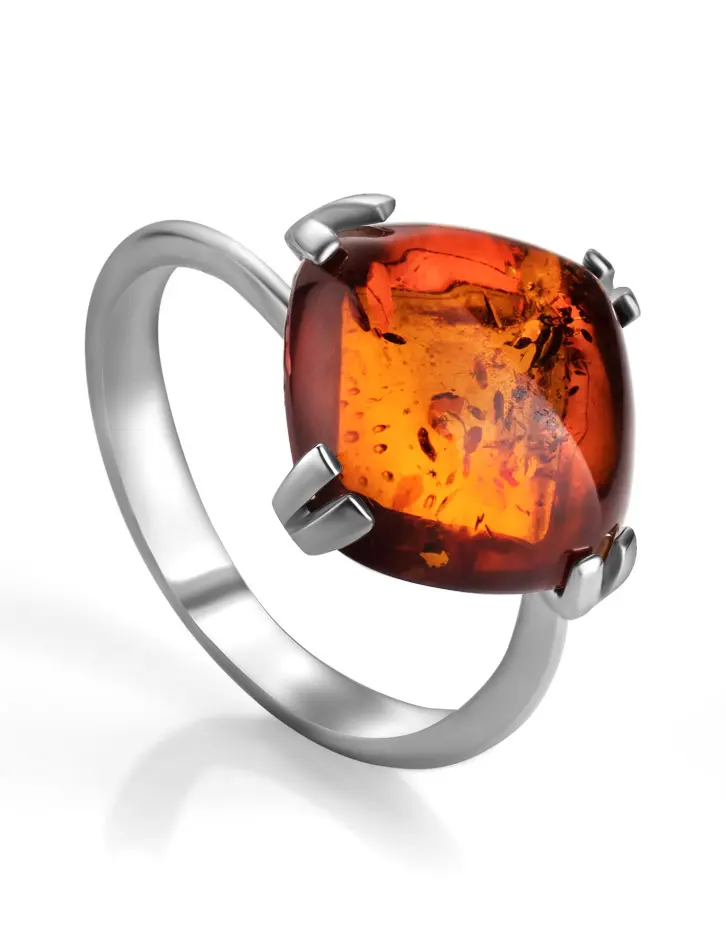 картинка Серебряное кольцо с натуральным янтарем коньячного цвета «Византия» в онлайн магазине