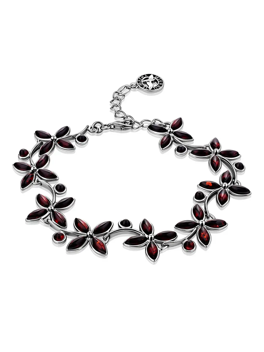 картинка Роскошный браслет из натурального янтаря вишнёвого цвета «Лаванда» в онлайн магазине