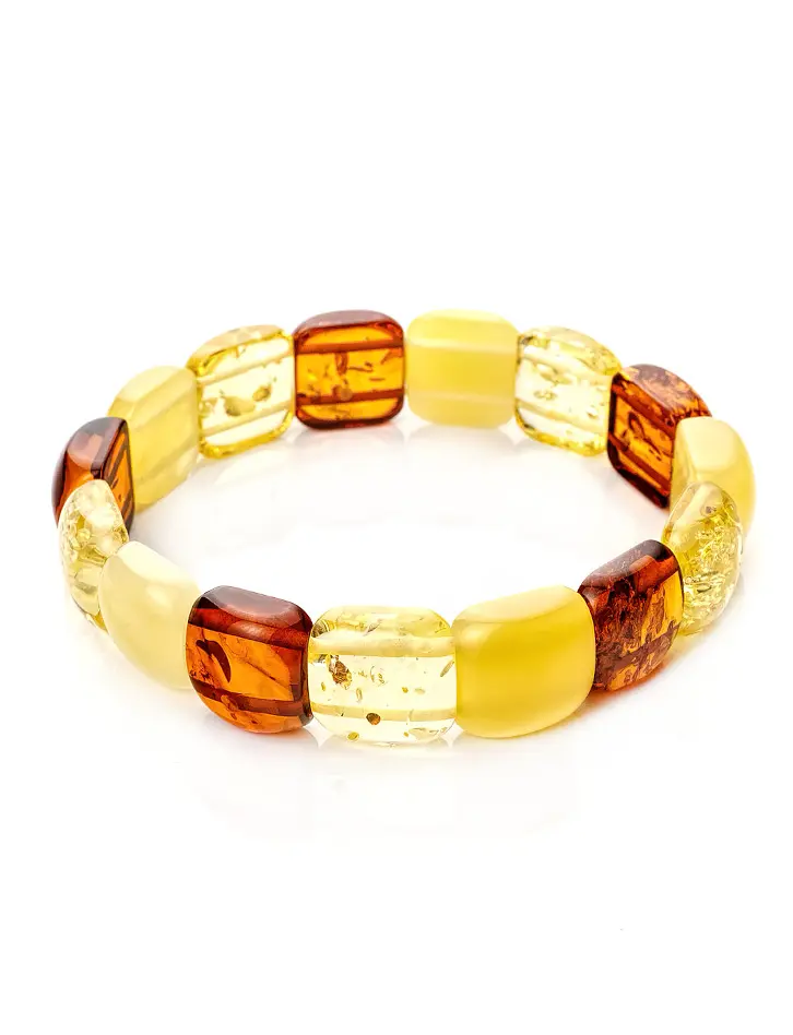 картинка Нарядный браслет из натурального балтийского янтаря трёх цветов «Византия» в онлайн магазине