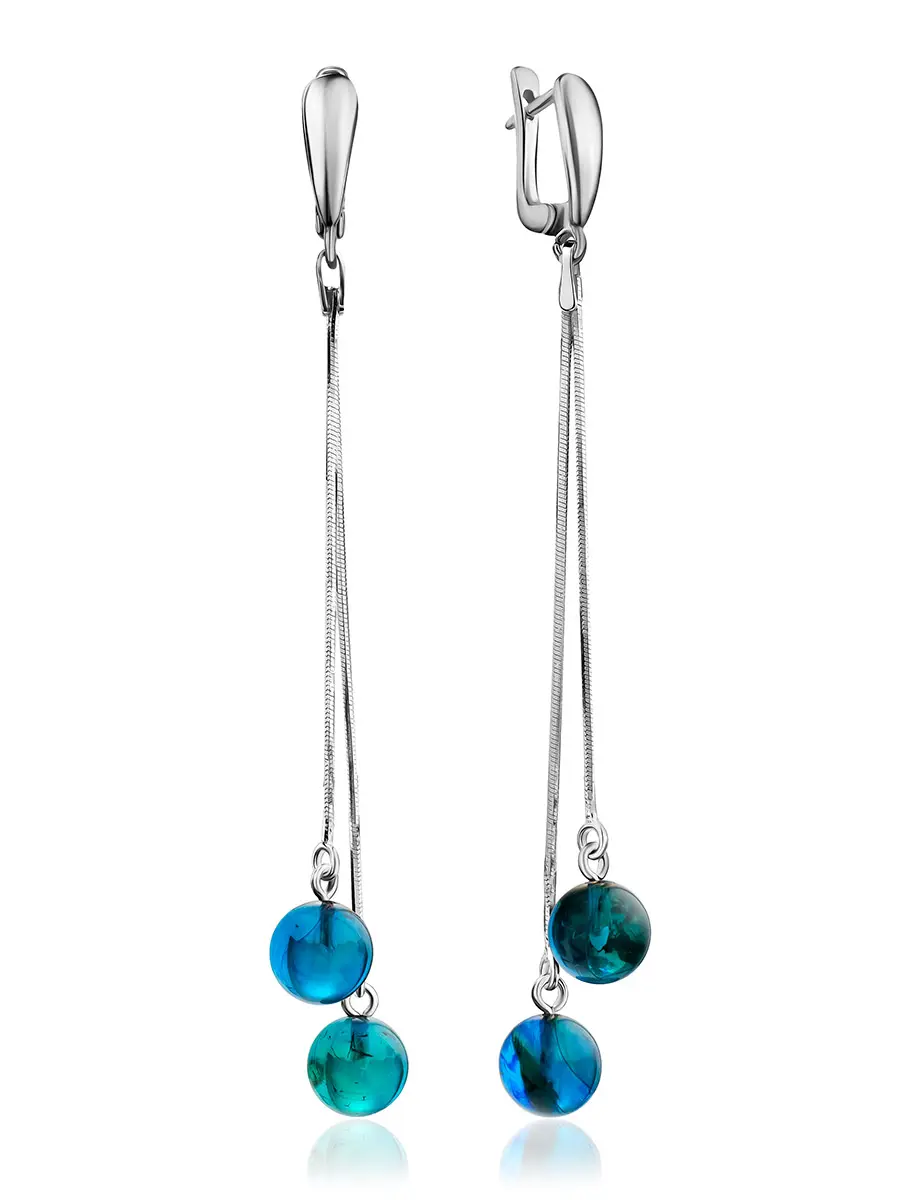 картинка Эффектные серебряные серьги «Рябина» с ультрамариновым янтарём в онлайн магазине