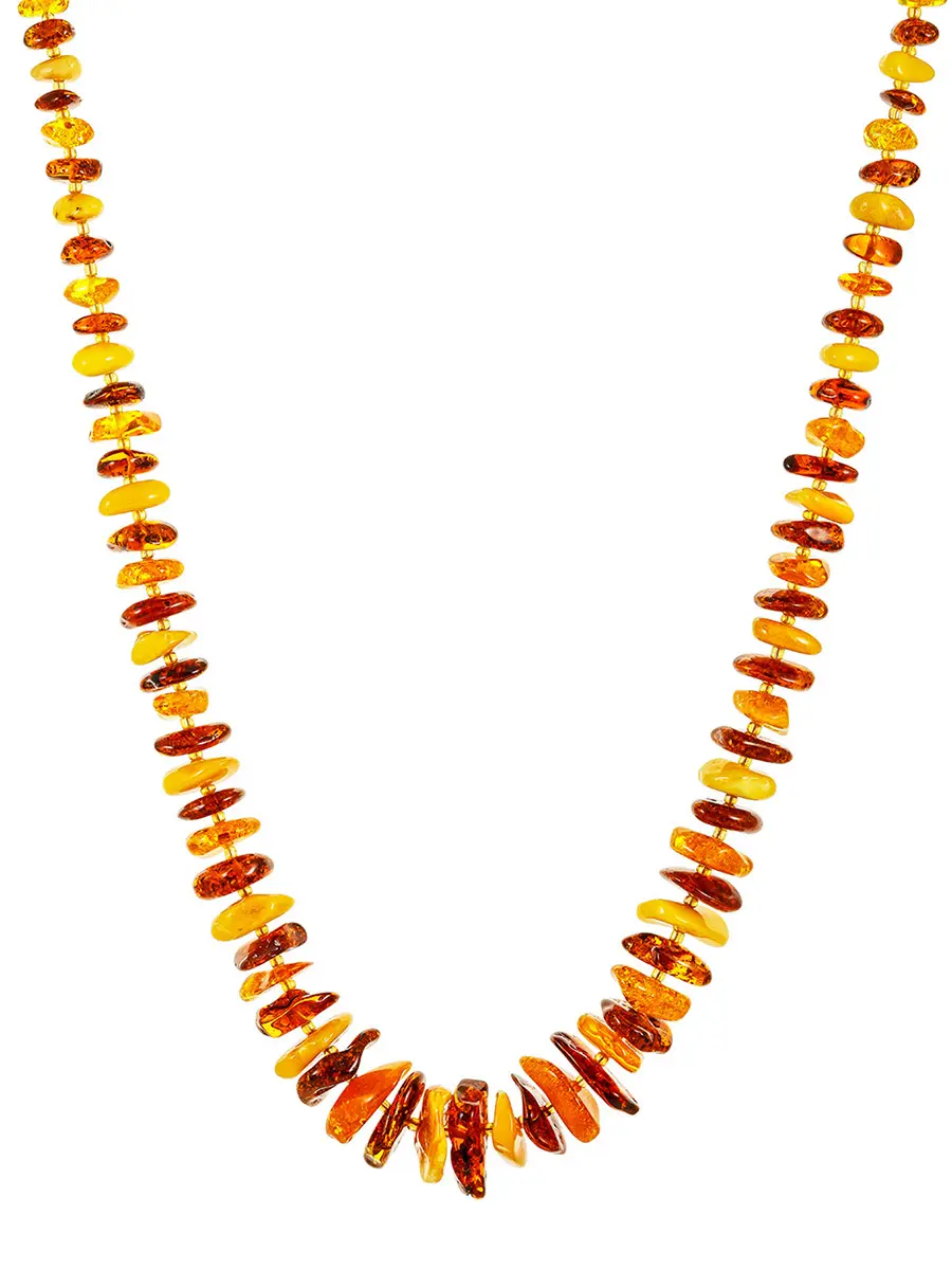 картинка Яркие бусы из натурального балтийского янтаря трёх цветов «Чипсы искрящиеся» в онлайн магазине