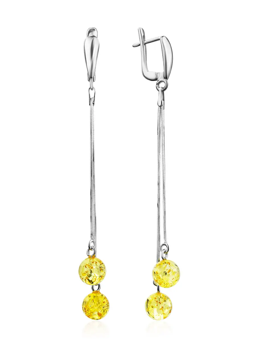 картинка Нежные серебряные серьги «Рябина» с янтарём лимонного цвета в онлайн магазине