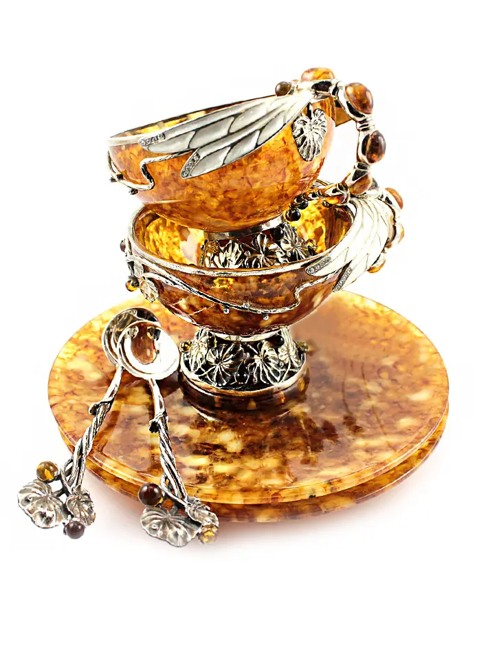 картинка Чайный набор из натурального янтаря «Стрекоза» на 2 персоны в онлайн магазине