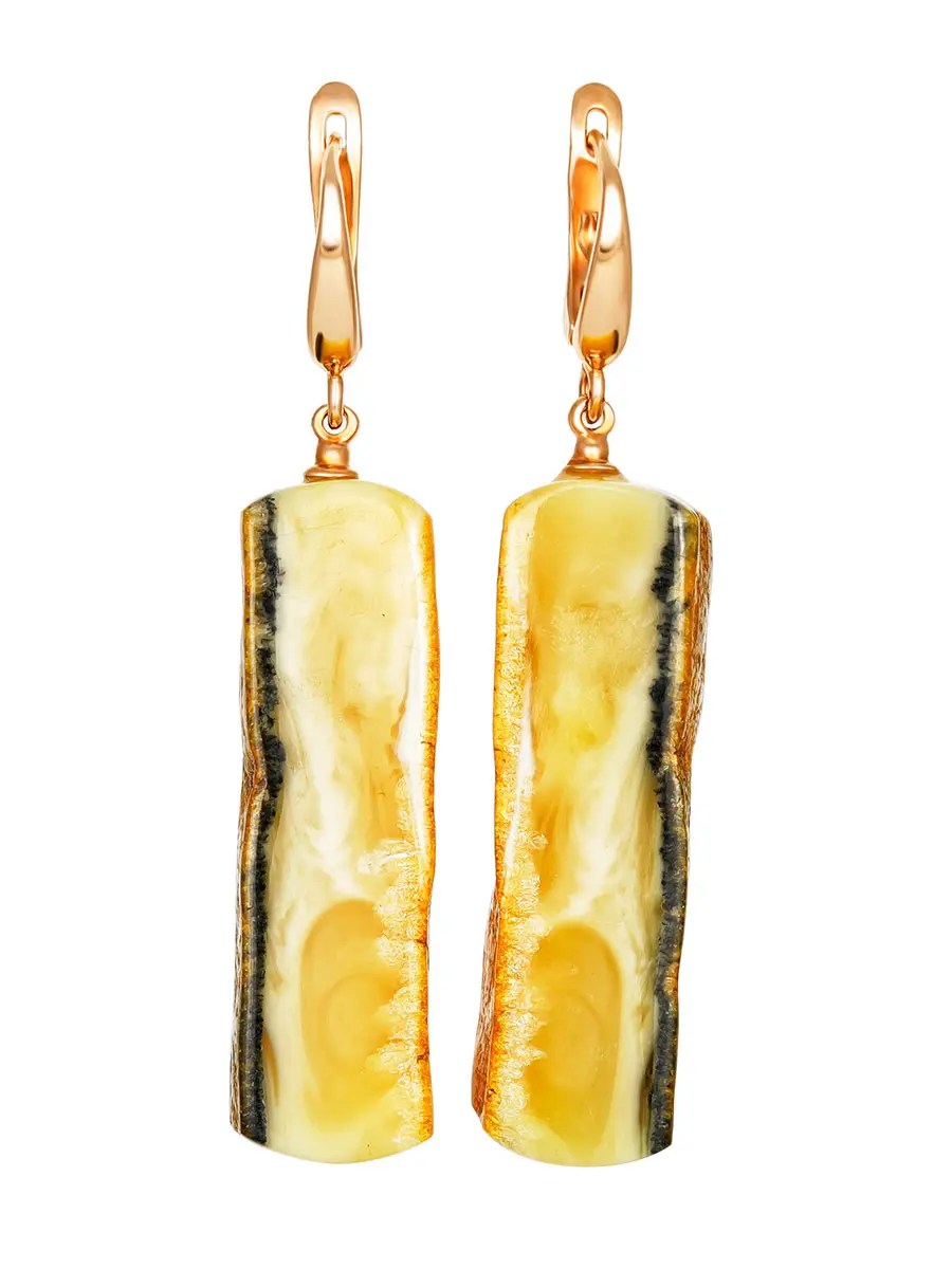 картинка Золотые серьги с натуральным текстурным янтарём в онлайн магазине