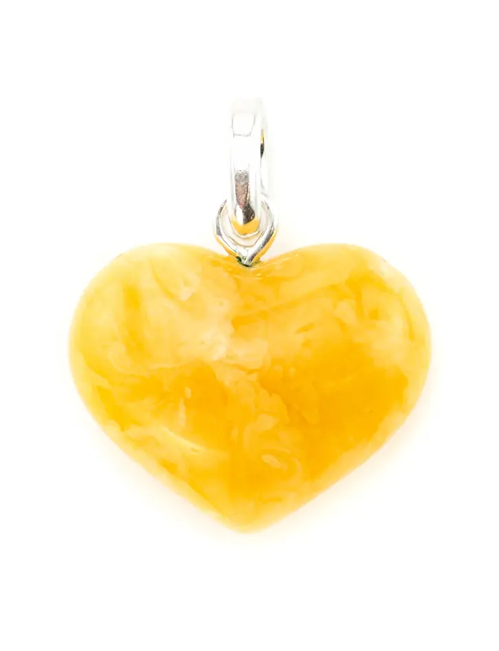 картинка Кулон в форме сердца из цельного натурального янтаря медового цвета с живописной текстурой в онлайн магазине