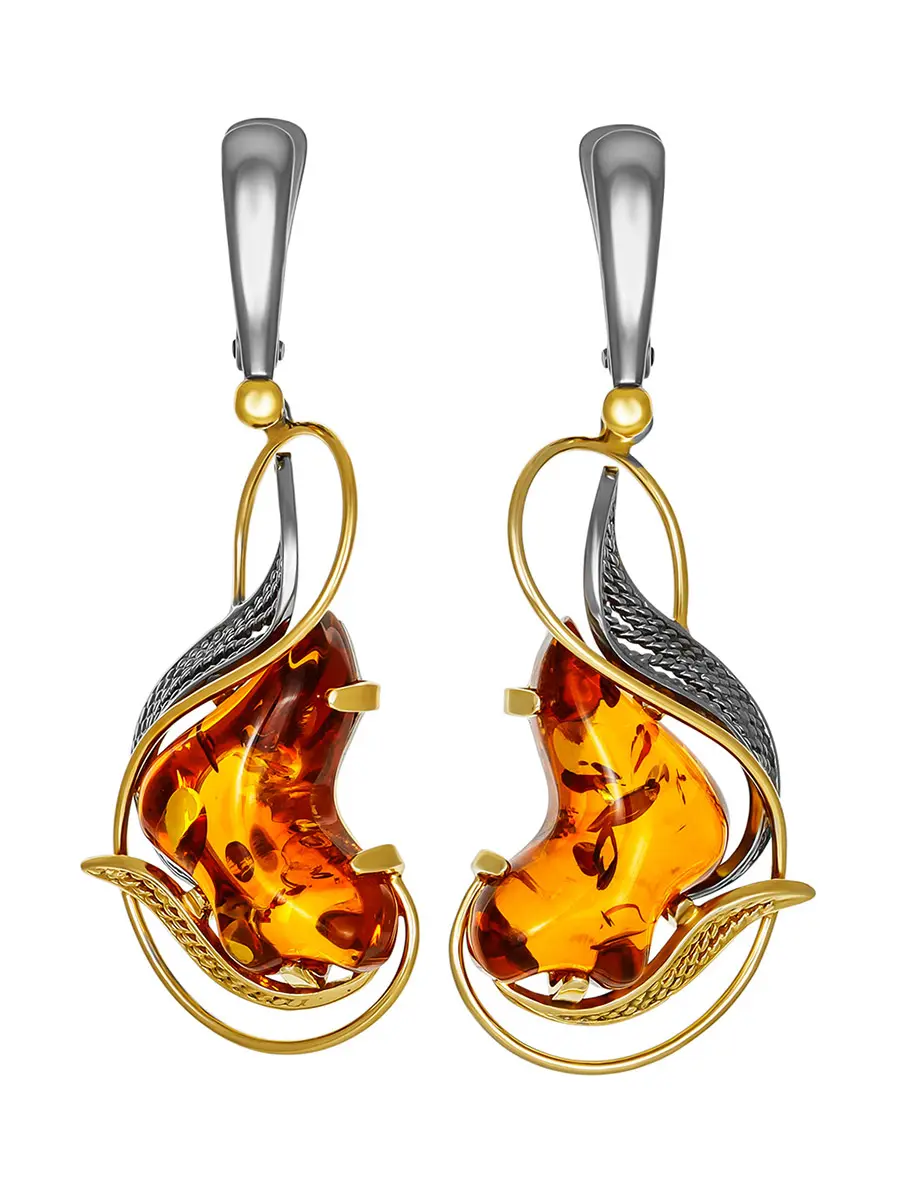 картинка Роскошные серьги из натурального янтаря коньячного цвета «Филигрань» в онлайн магазине