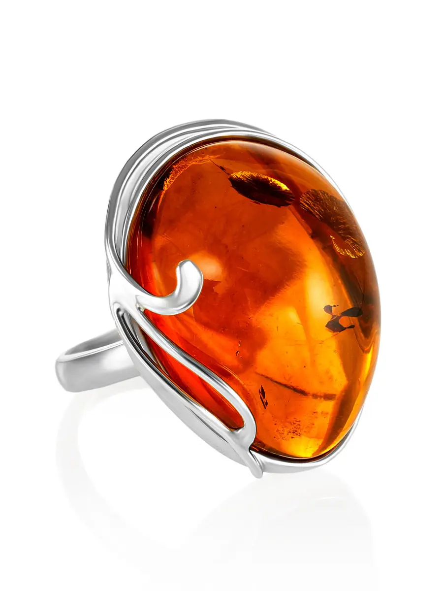 картинка Роскошное кольцо из натурального янтаря коньячного цвета «Маньяна» в онлайн магазине