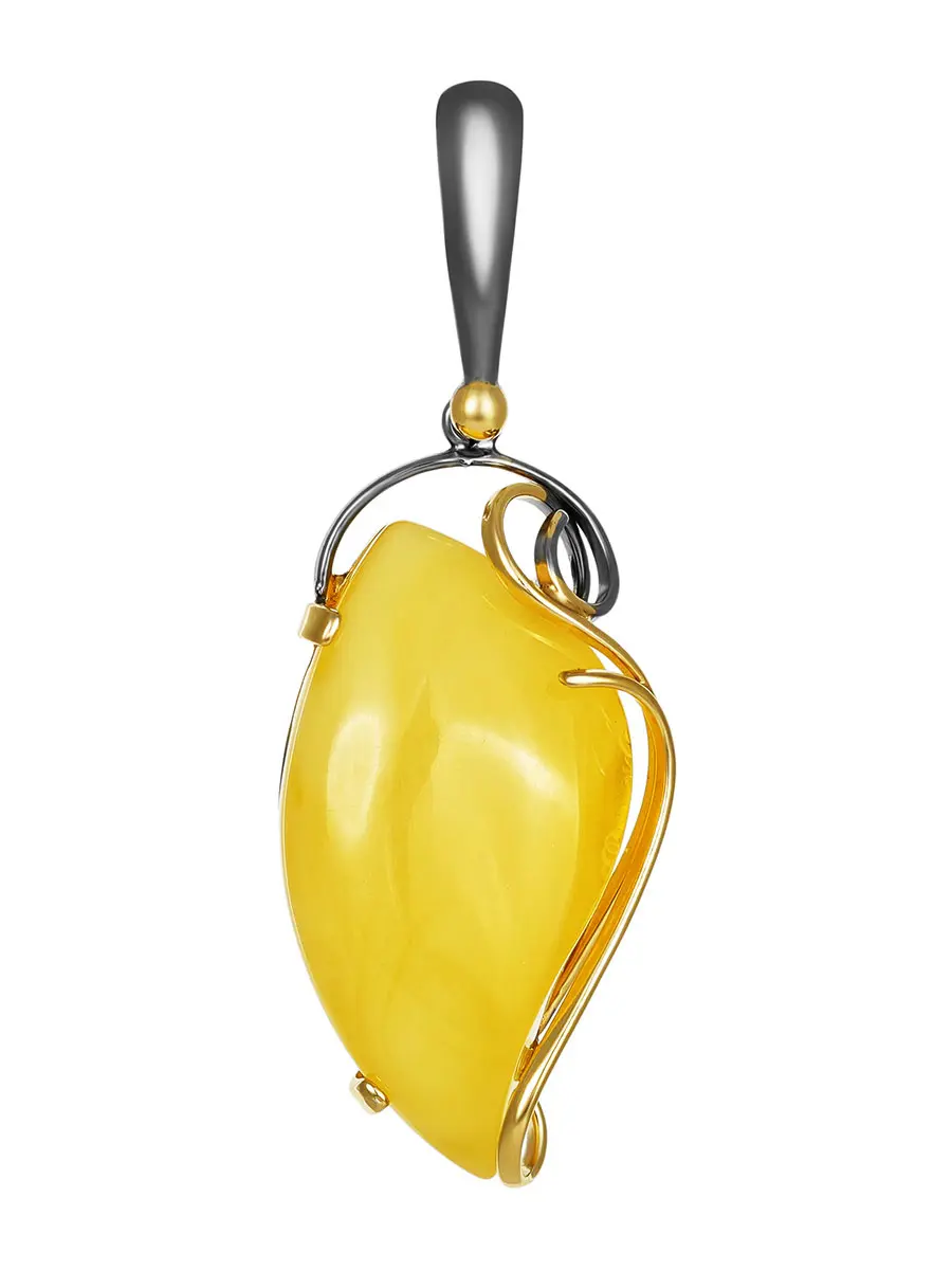 картинка Эффектная подвеска из натурального медового янтаря в оправе из золоченого серебра «Риальто» в онлайн магазине