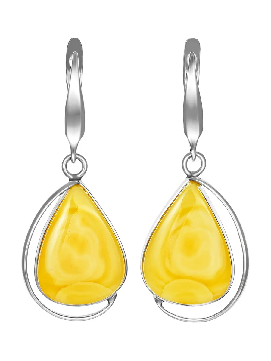 картинка Серебряные серьги с вставками из уникального живописного медового янтаря «Лагуна» в онлайн магазине