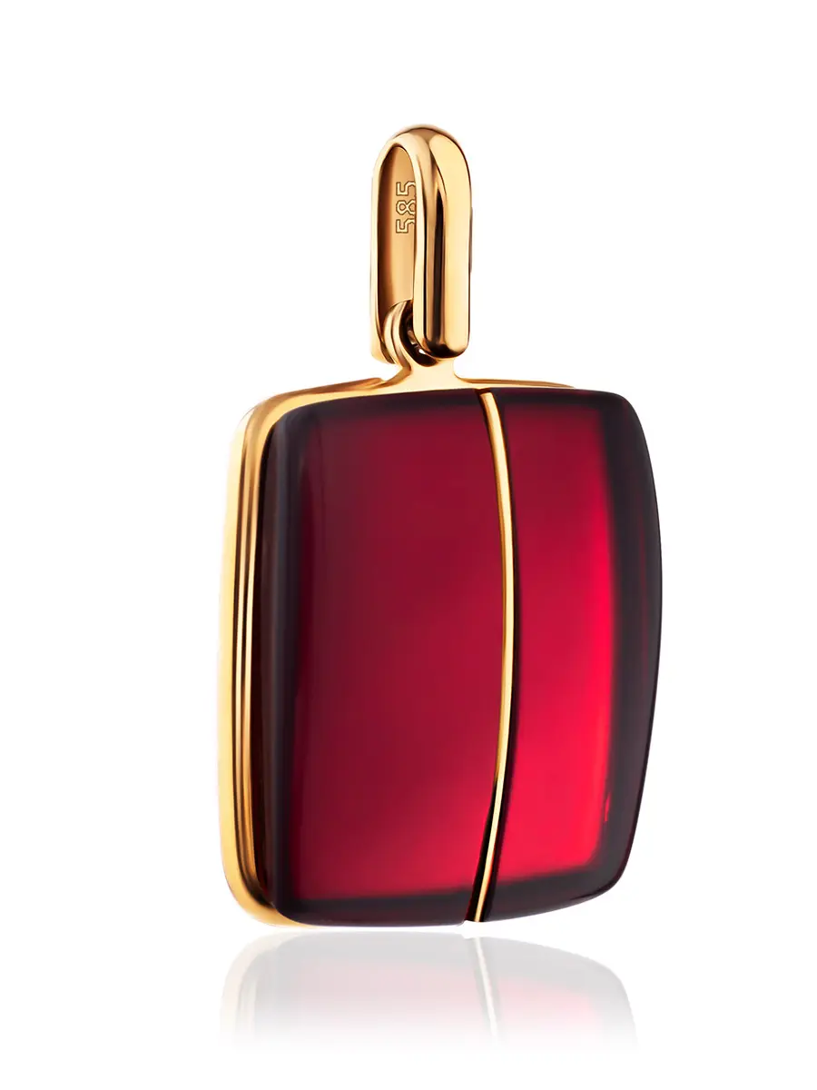 картинка Элегантный золотой кулон с ярко-красным янтарём «Сангрил» в онлайн магазине