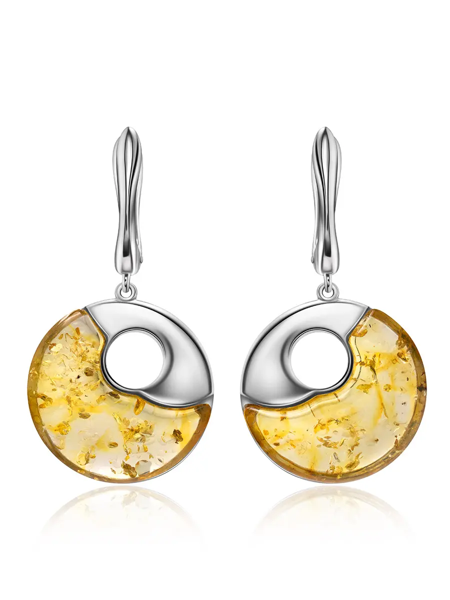 картинка Эффектные яркие серьги из серебра и янтаря лимонного цвета «Санрайз» в онлайн магазине