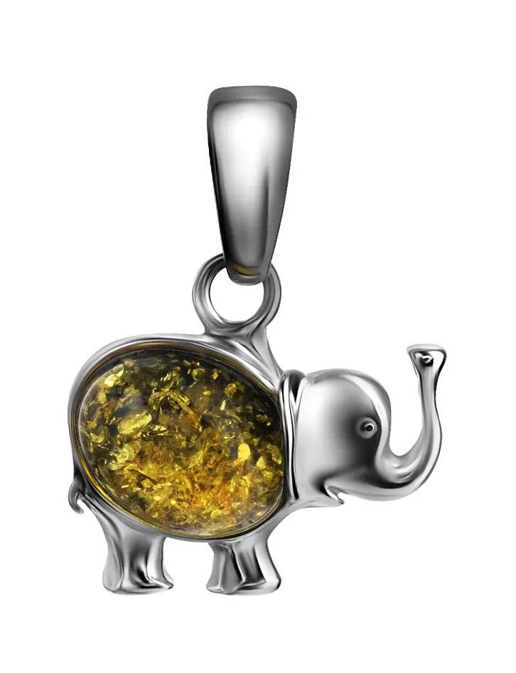 картинка Кулон для девочки из натурального янтаря зелёного цвета «Котопёс. Слон» в онлайн магазине