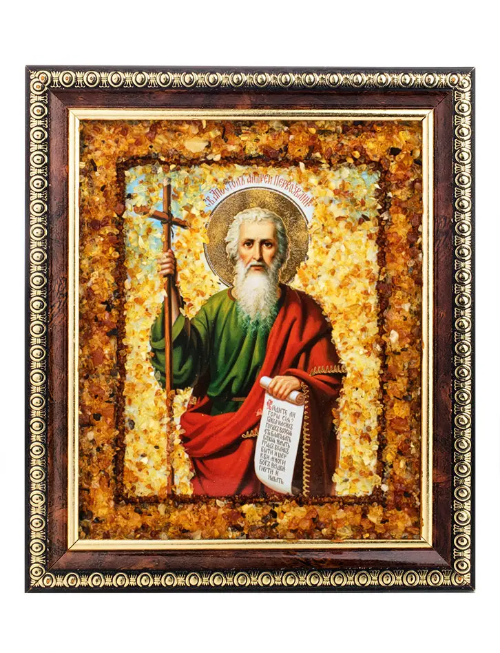 картинка Икона с натуральным янтарём «Святой апостол Андрей Первозванный» в онлайн магазине