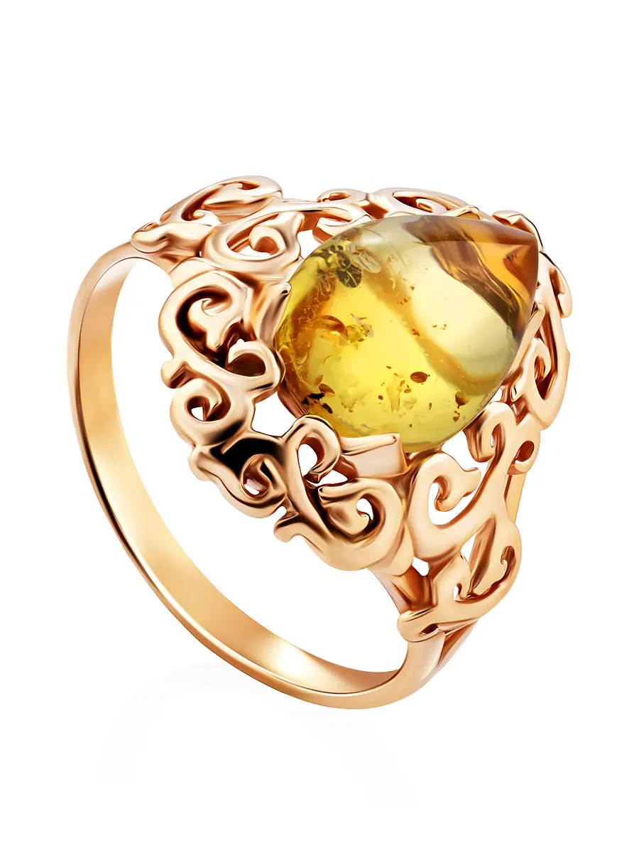 картинка Яркое нарядное кольцо из янтаря «Луксор» в онлайн магазине