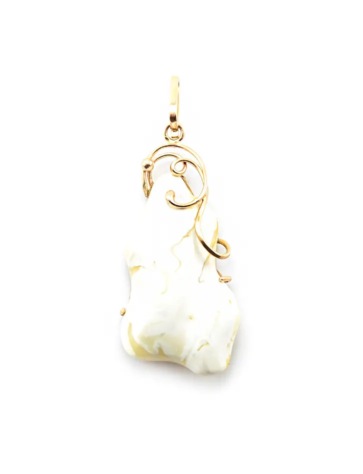 картинка Кулон из натурального белого янтаря с золотом в онлайн магазине