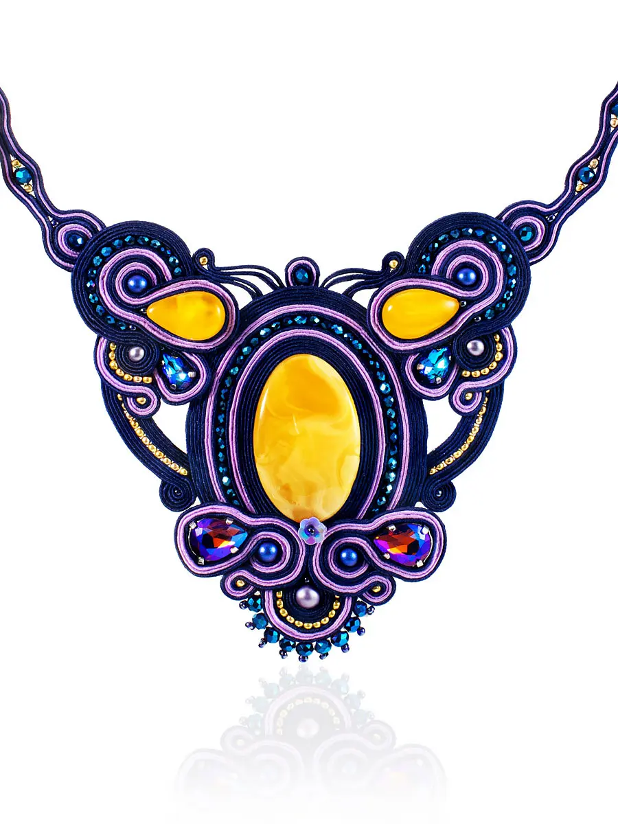 картинка Восхитительное яркое колье «Индия» с натуральным медовым янтарём в онлайн магазине