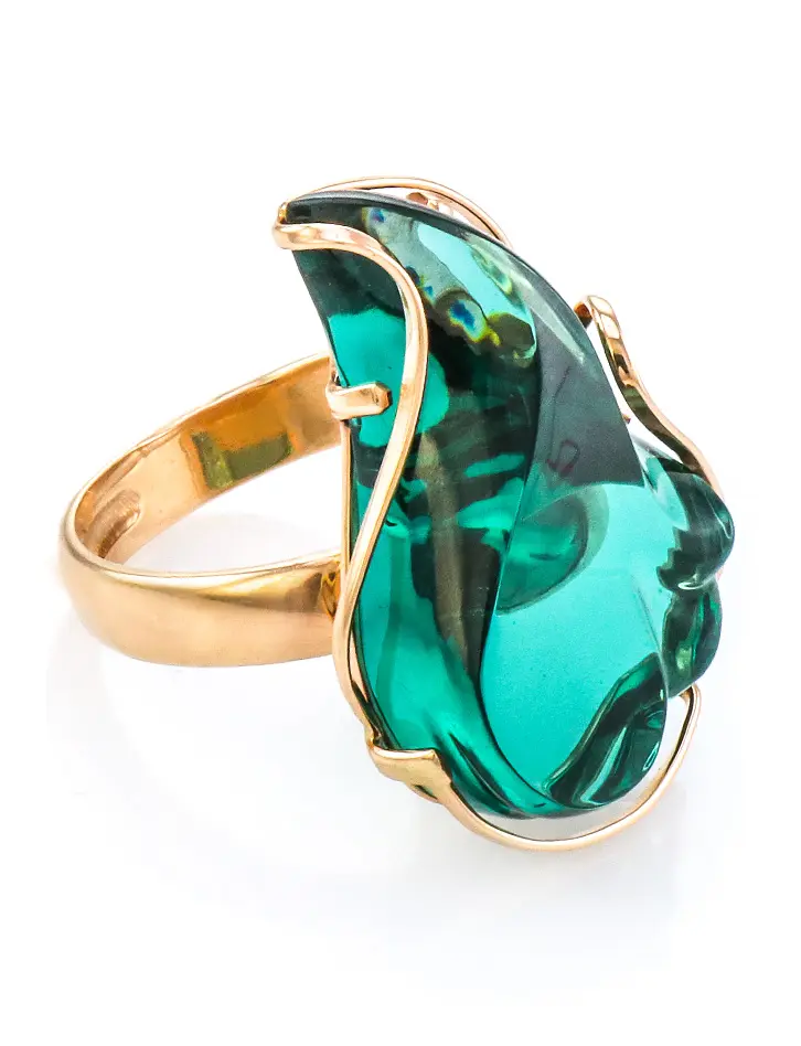 картинка Роскошное кольцо из золота со вставкой из турмалина цвета морской волны «Серенада» в онлайн магазине