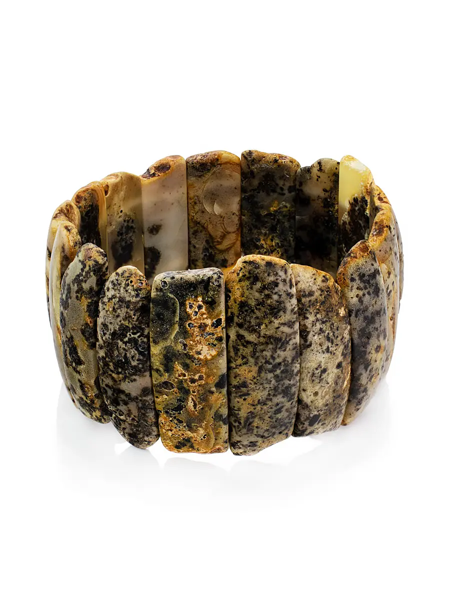 картинка Стильный браслет из натурального текстурированного балтийского янтаря «Помпеи» в онлайн магазине