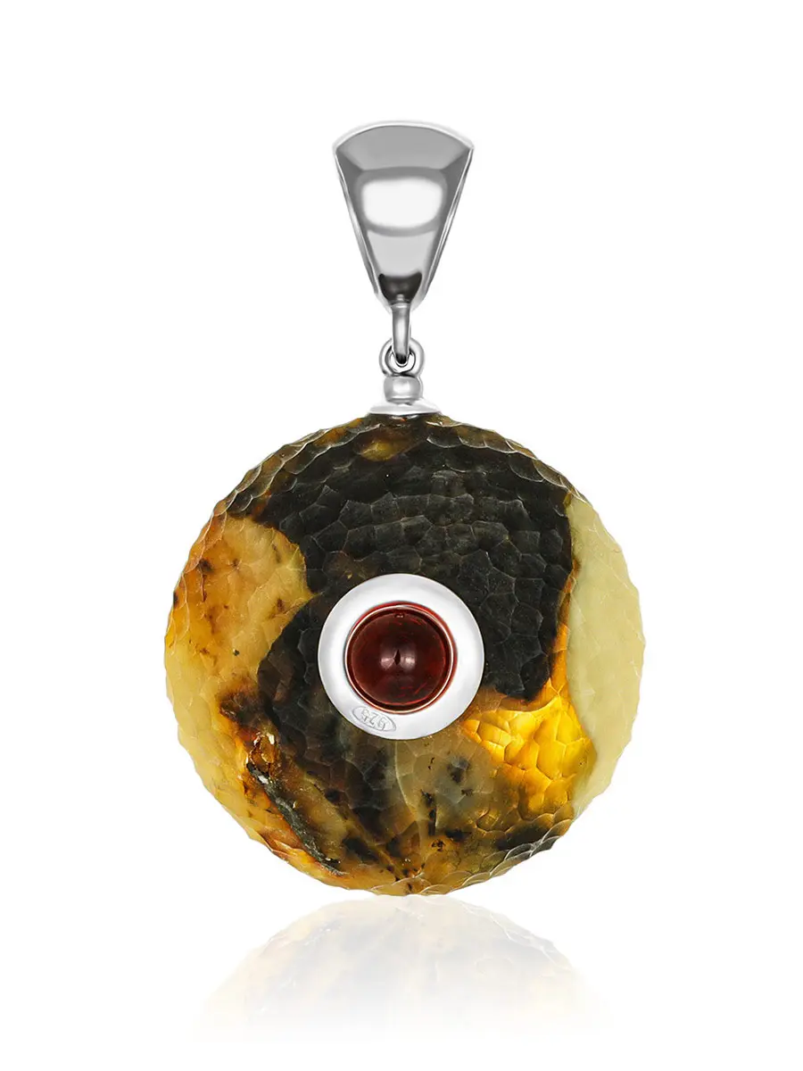 картинка Крупная подвеска «Марс» из формованного янтаря с «кусаной» поверхностью в онлайн магазине