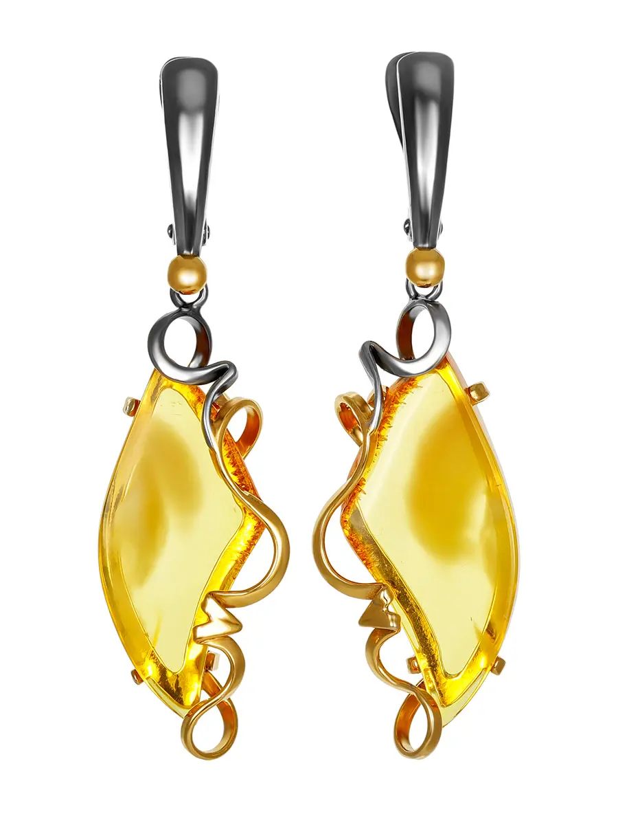 картинка Изысканные серьги из позолоченного серебра с лимонным янтарём «Риальто» в онлайн магазине
