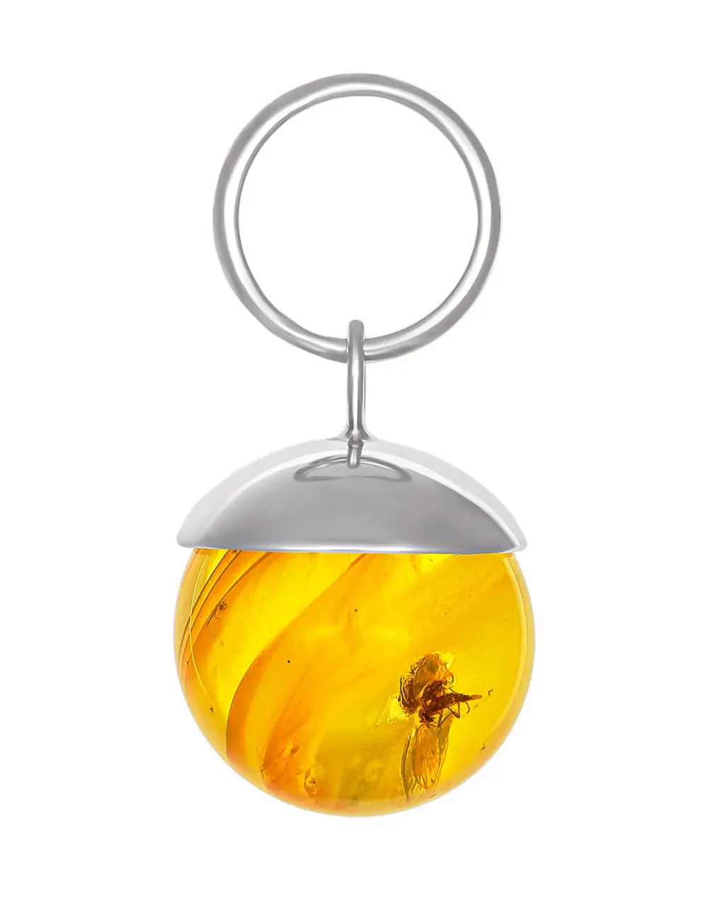 картинка Круглая объёмная подвеска из натурального янтаря с инклюзом «Клио» в онлайн магазине