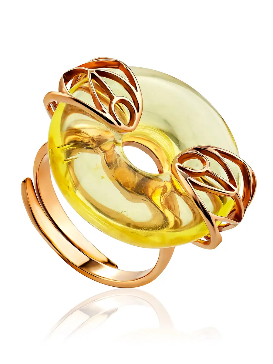 картинка Очаровательное кольцо «Донат» из натурального ярко-лимонного янтаря в онлайн магазине