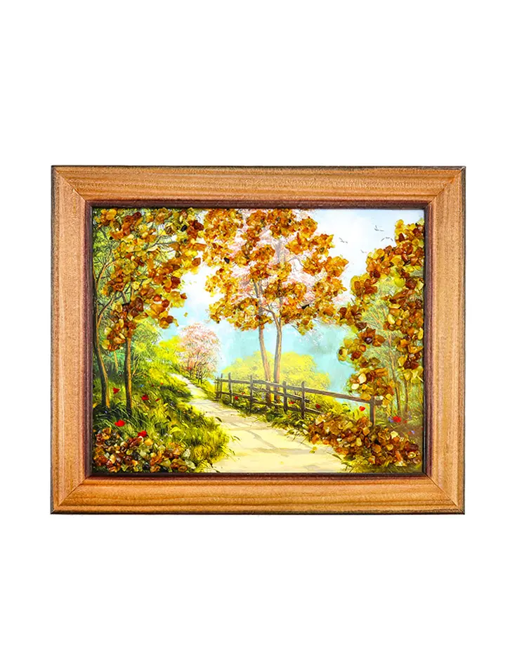 картинка Маленькая картина с натуральным янтарем «Весенний сад» в онлайн магазине