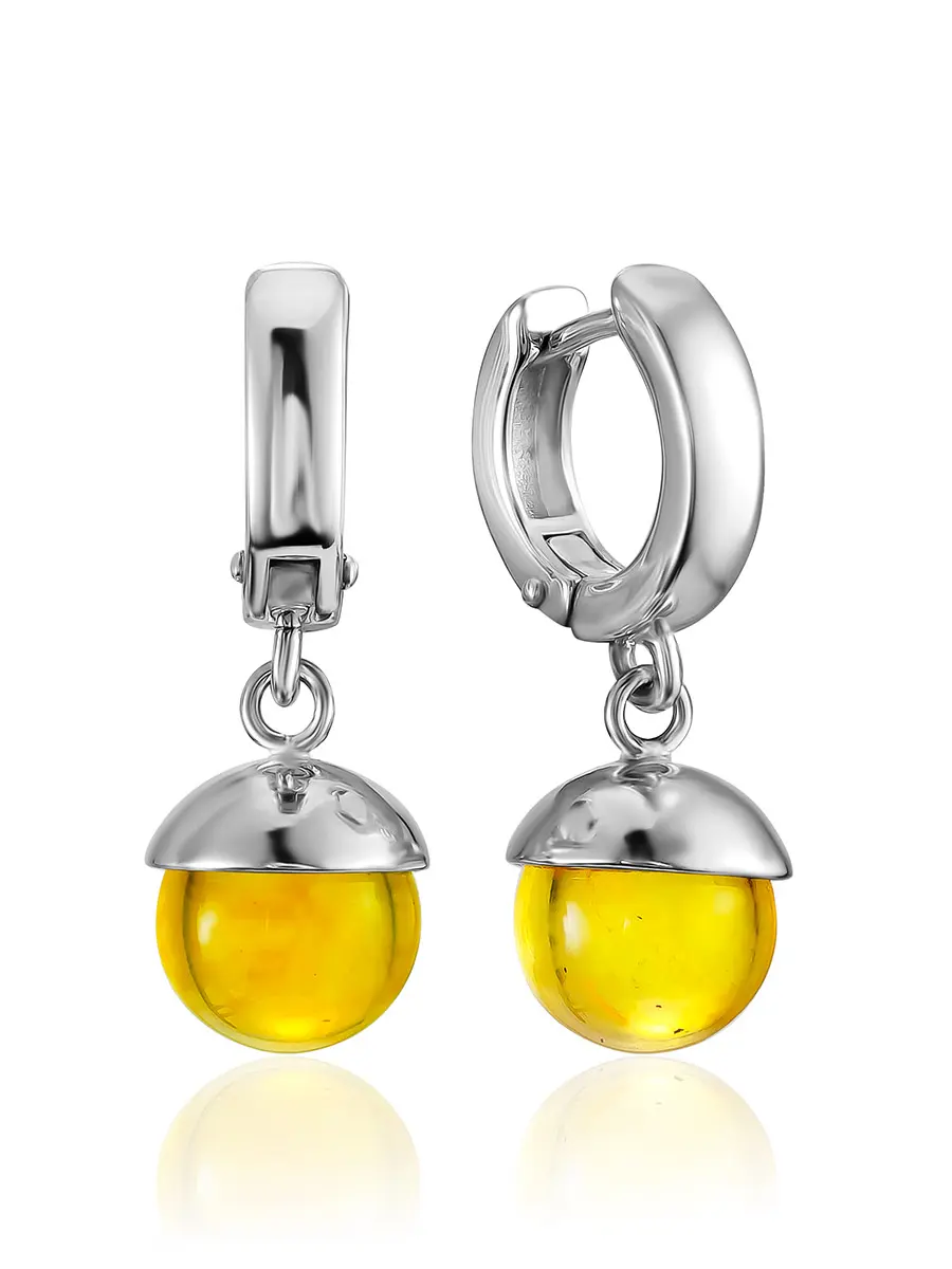 картинка Серьги с подвесками-шариками из лимонного янтаря «Париж» в онлайн магазине