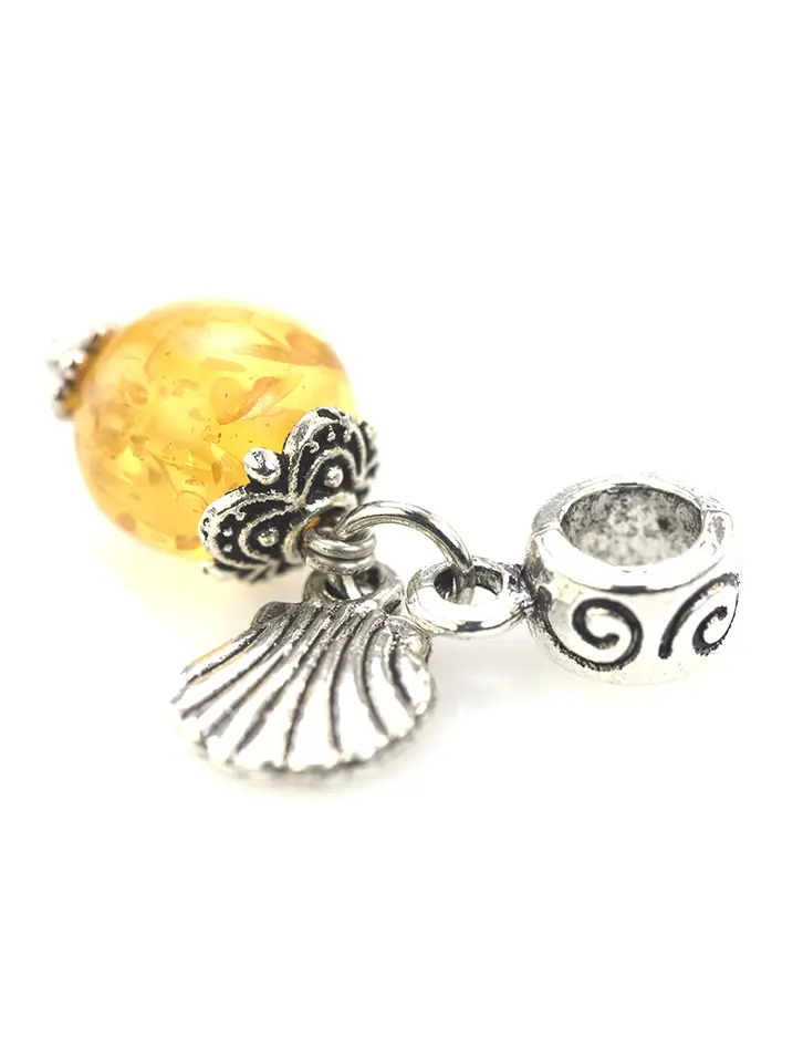 картинка Подвеска-шарм для европейского браслета с натуральным лимонным янтарём «Жемчужница» в онлайн магазине