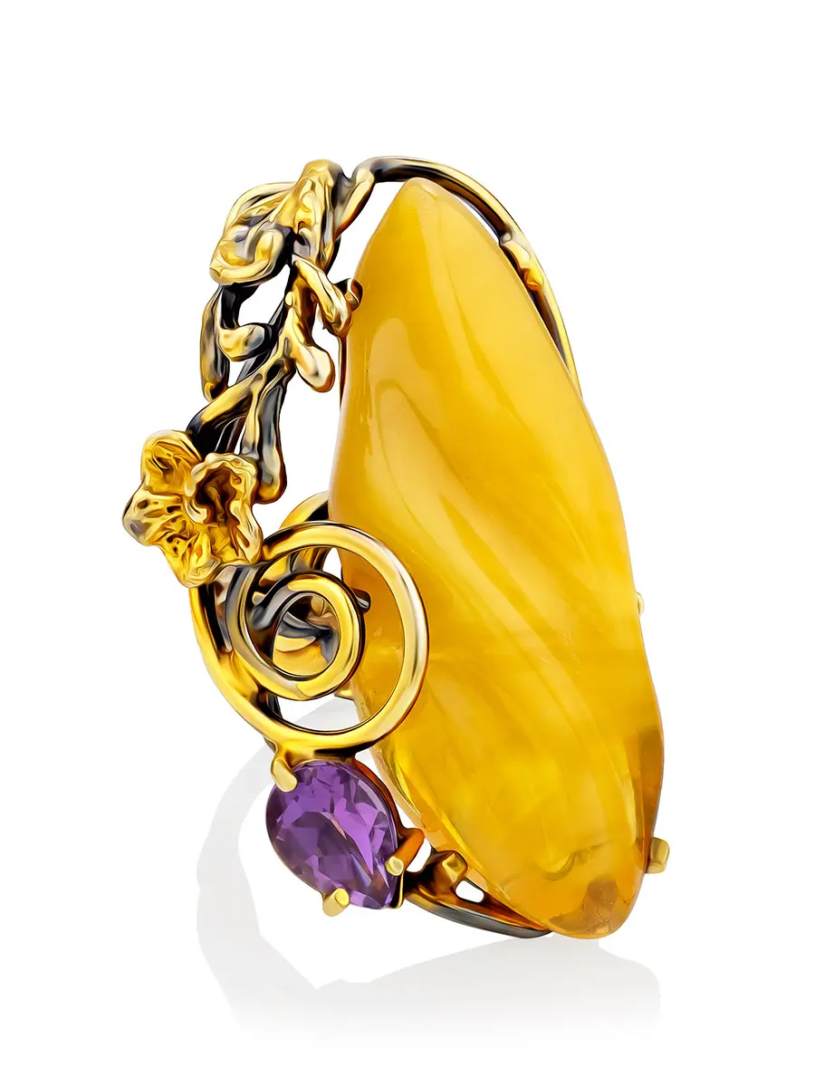 картинка Великолепное кольцо «Версаль» из натурального медового янтаря в изящной оправе в онлайн магазине