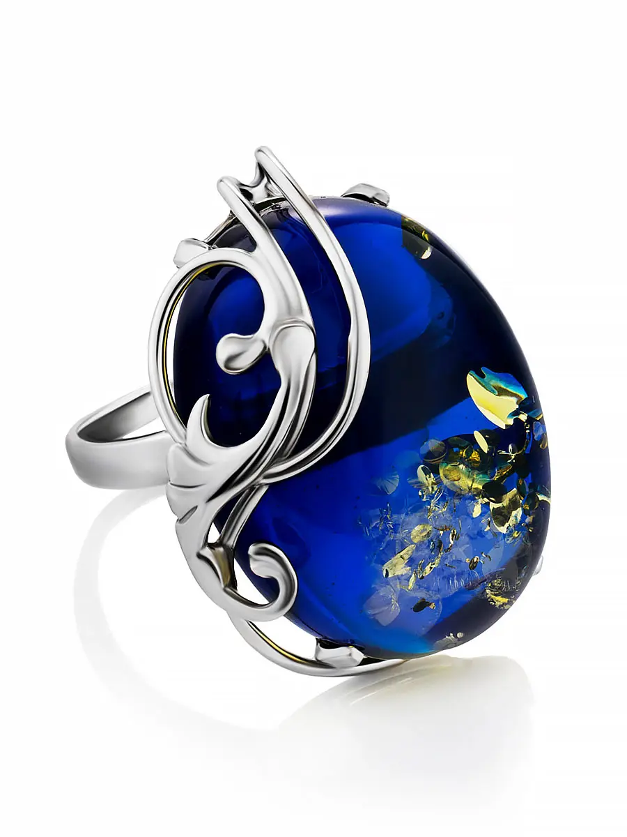 картинка Броское и необычное кольцо с синим янтарём «Версаль» в онлайн магазине