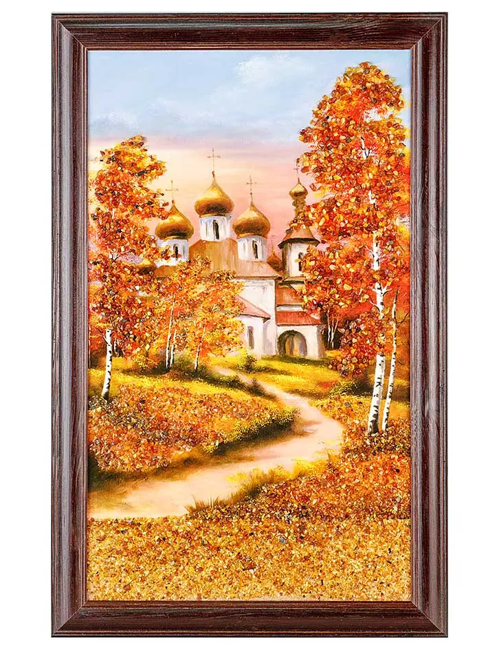 картинка  Вертикальное панно с натуральным янтарем «Дорога к храму» в онлайн магазине