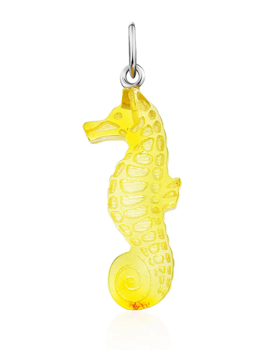 картинка Маленький лёгкий кулон из натурального лимонного янтаря «Морской конёк» в онлайн магазине