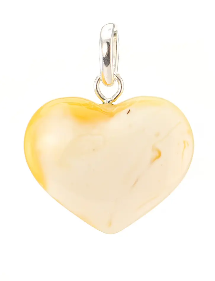 картинка Кулон-сердце из натурального пейзажного янтаря и серебра в онлайн магазине