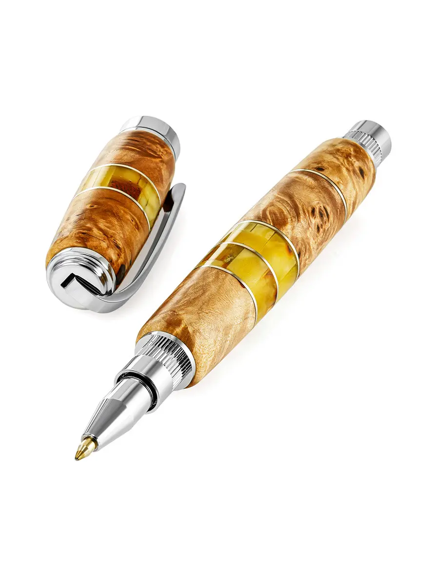 картинка Шариковая ручка из натурального дерева и янтаря с магнитной фурнитурой «Индонезия» в онлайн магазине