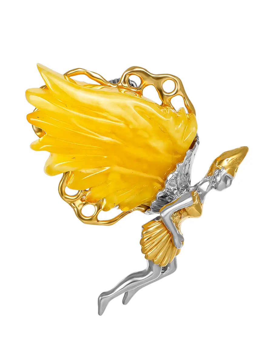картинка Необычная брошь из серебра и натурального медового янтаря «Фейри» в онлайн магазине