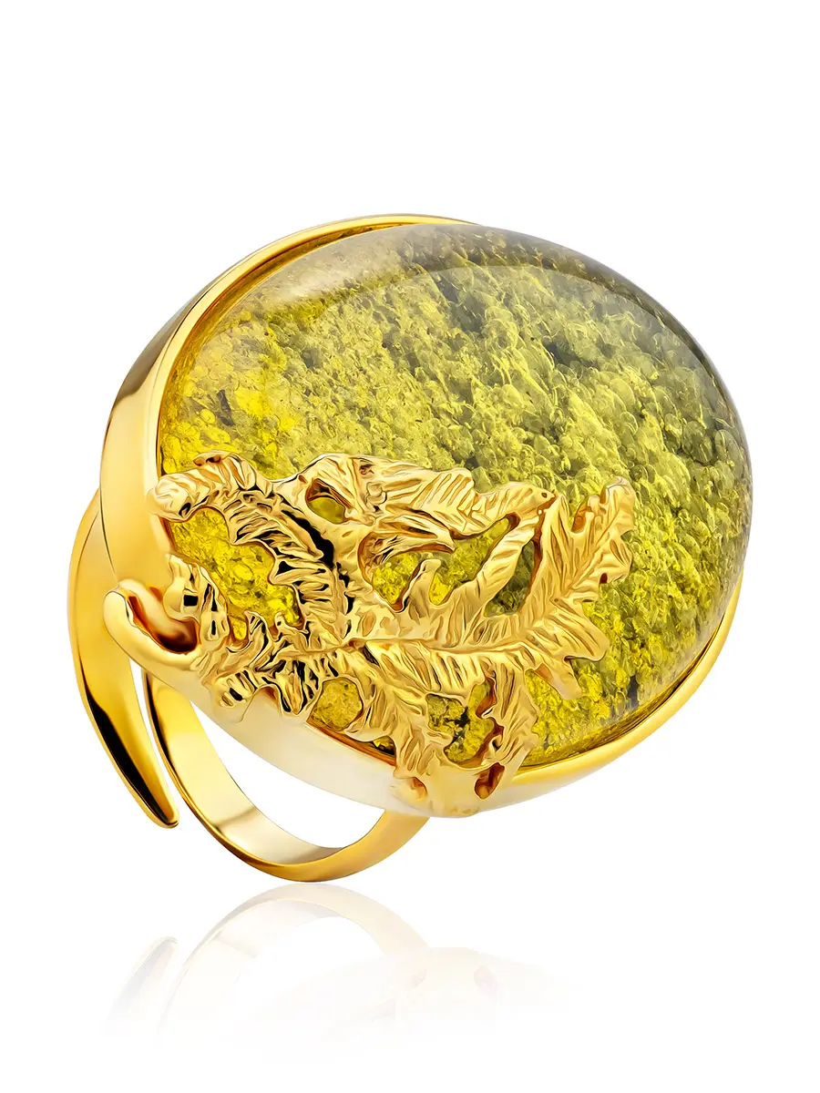 картинка Оригинальное кольцо с натуральным янтарём зелёного цвета «Версаль» в онлайн магазине