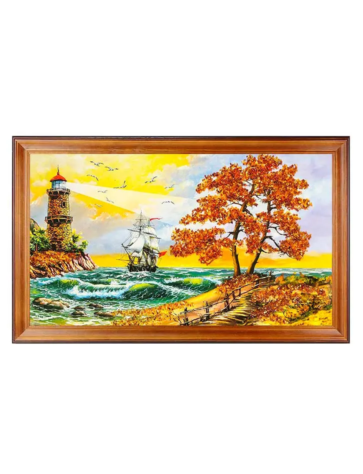 картинка Горизонтальная панорама, украшенная россыпью натурального янтаря «Рассвет на Балтике» в онлайн магазине