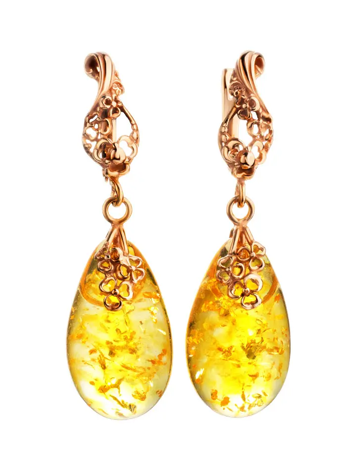 картинка Нарядные серьги из натурального лимонного янтаря в золочённом серебре «Версаль» в онлайн магазине