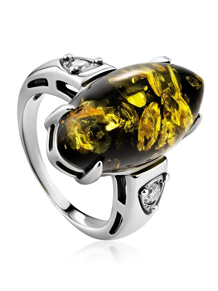 картинка Серебряное кольцо со вставкой из натурального янтаря «Пенелопа» в онлайн магазине