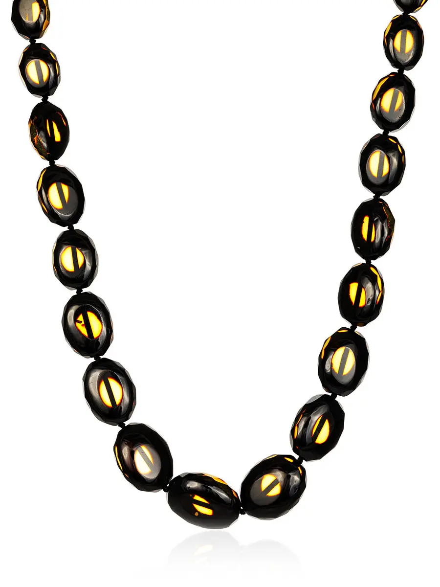 картинка Роскошные нарядные бусы из цельного янтаря с алмазной огранкой «Оливка двухцветная» в онлайн магазине