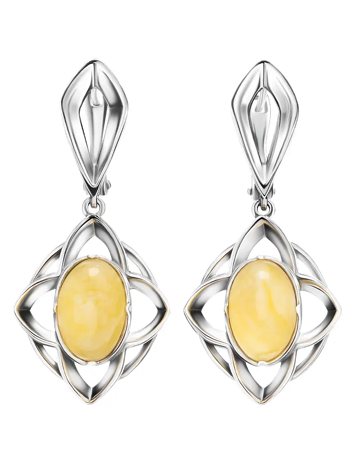картинка Серьги из серебра и цельного медового янтаря «Амьен» в онлайн магазине