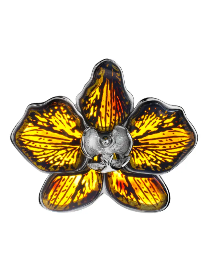 картинка Красивый кулон «Орхидея» из серебра и натурального янтаря в онлайн магазине